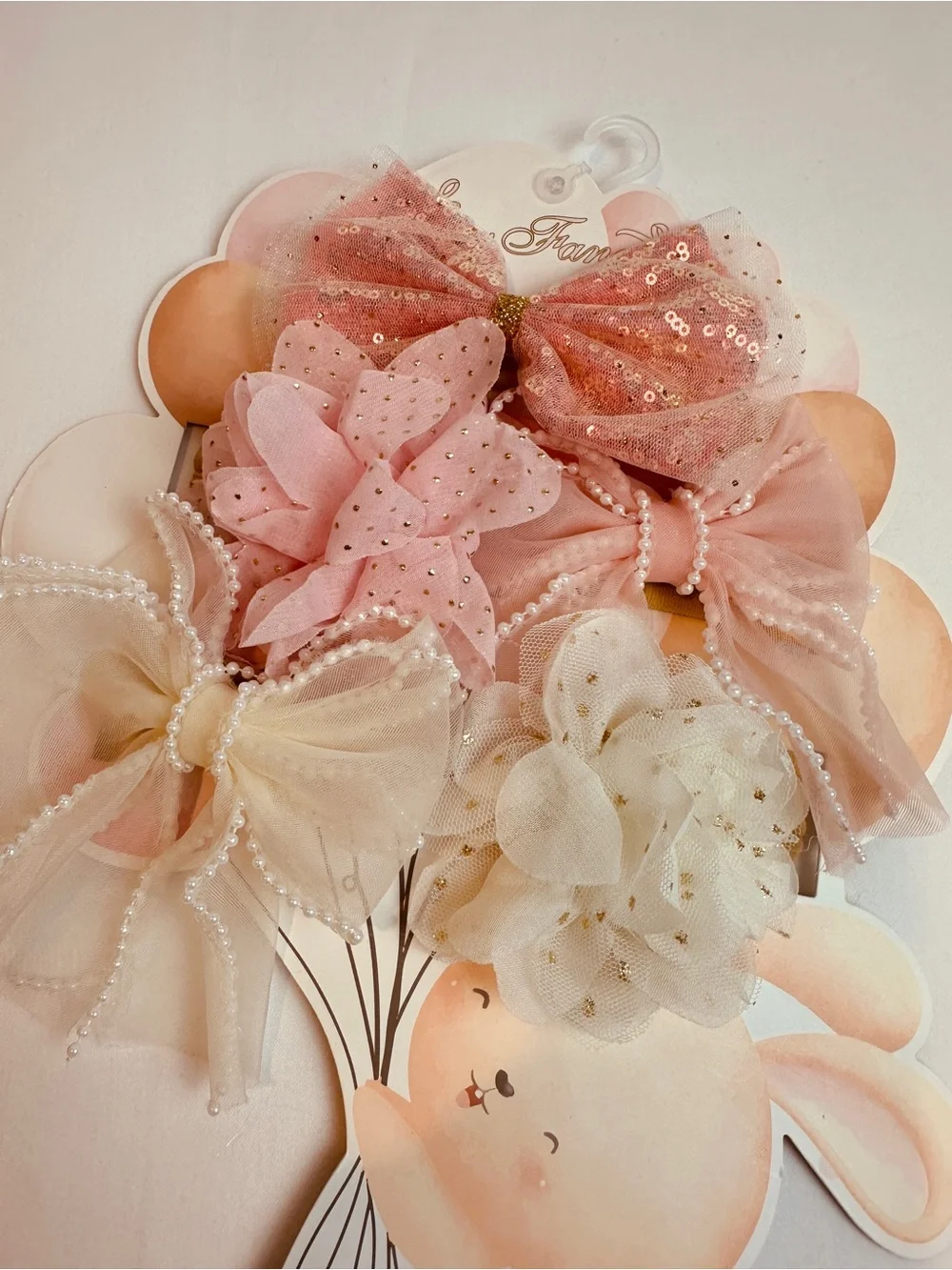 NWT Danbar Pink & Cream Floral & Bow Headbands 5 headbands